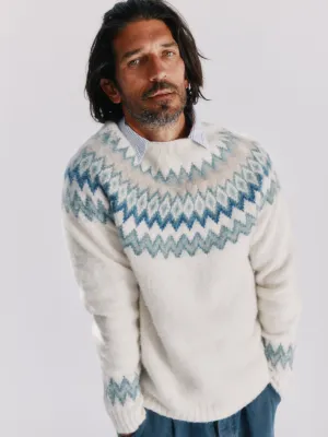Glacier Brushed Fairisle Yoke Lambswool Sweater - Winter White