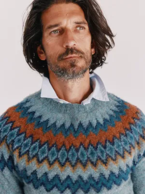 Glacier Yoke  Brushed Fair Isle Men's Sweater - Graphite Green Blue