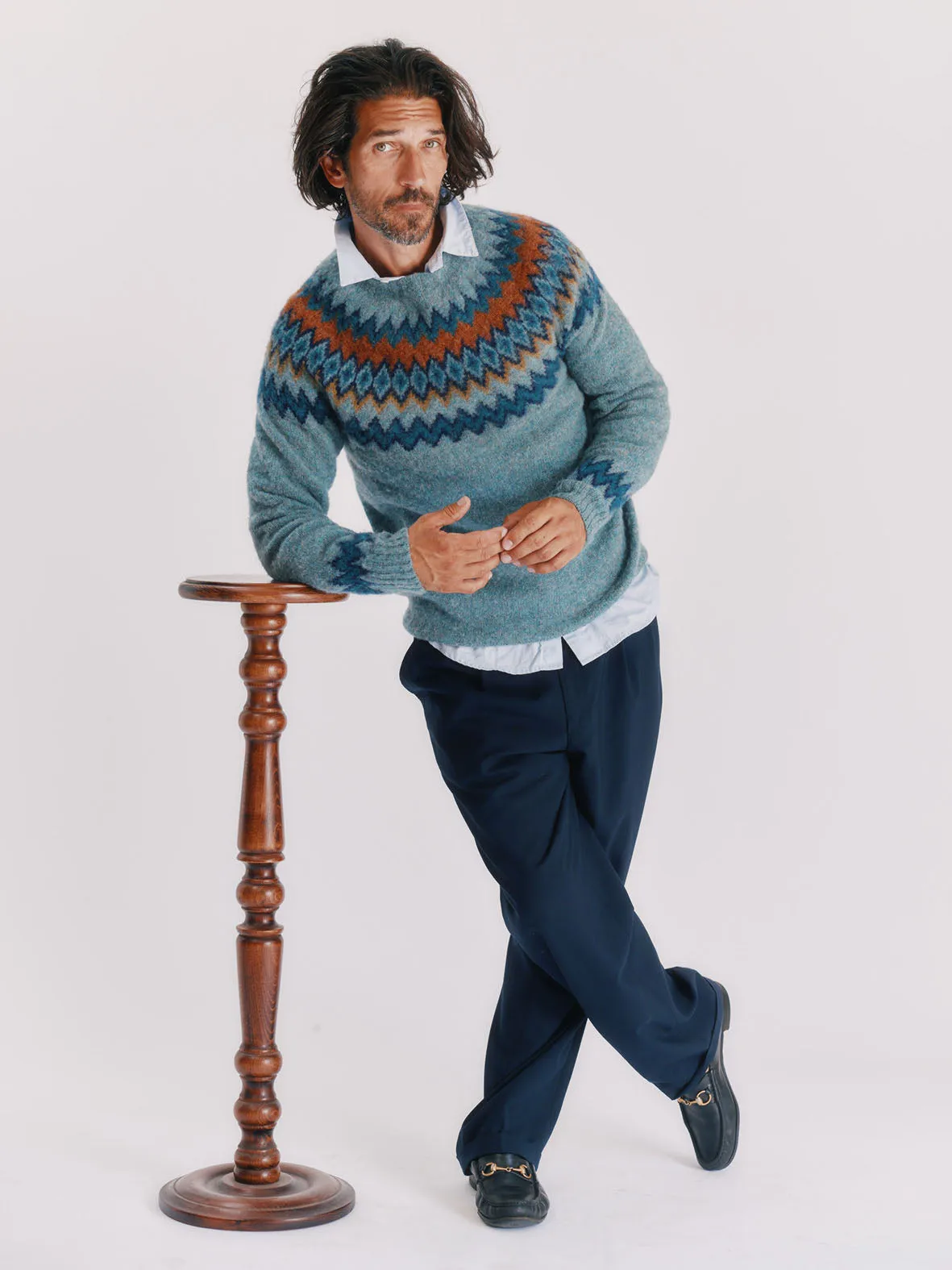 Glacier Yoke  Brushed Fair Isle Men's Sweater - Graphite Green Blue