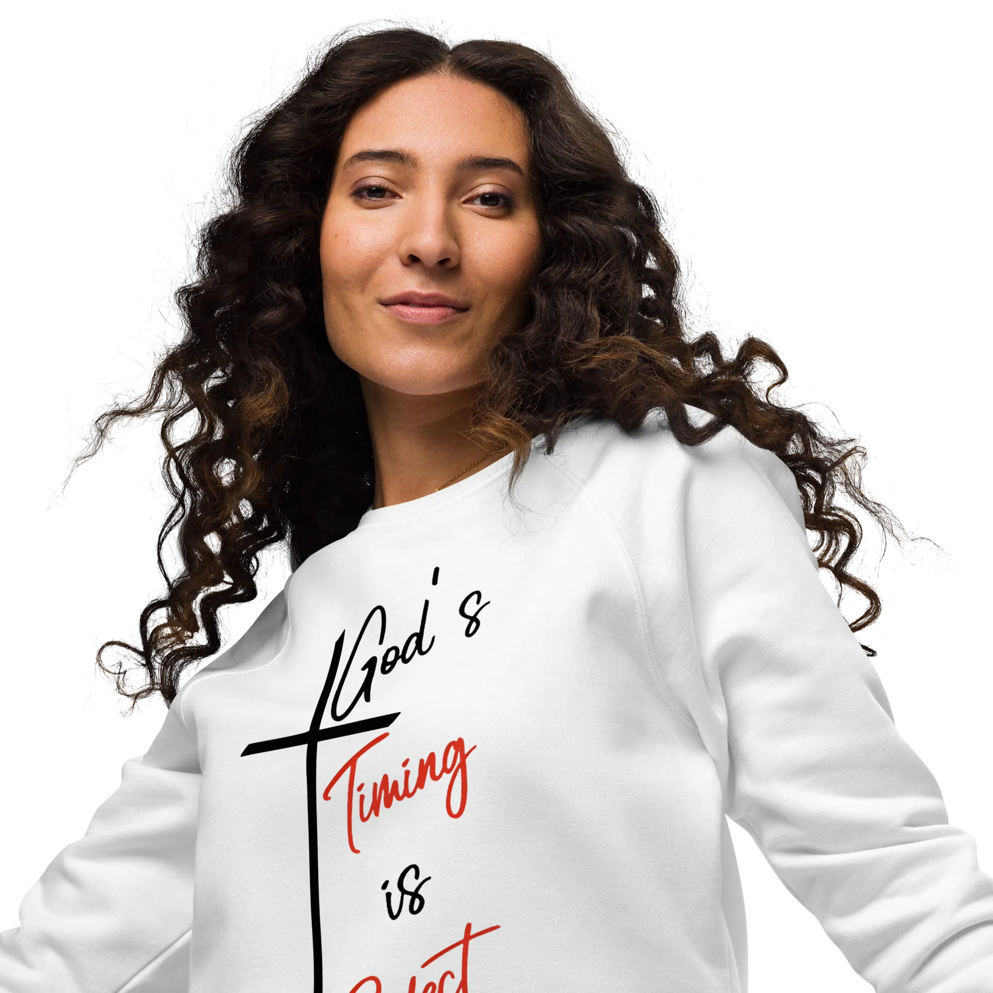 God's Timing is Perfect Women's organic raglan Cristian sweatshirt
