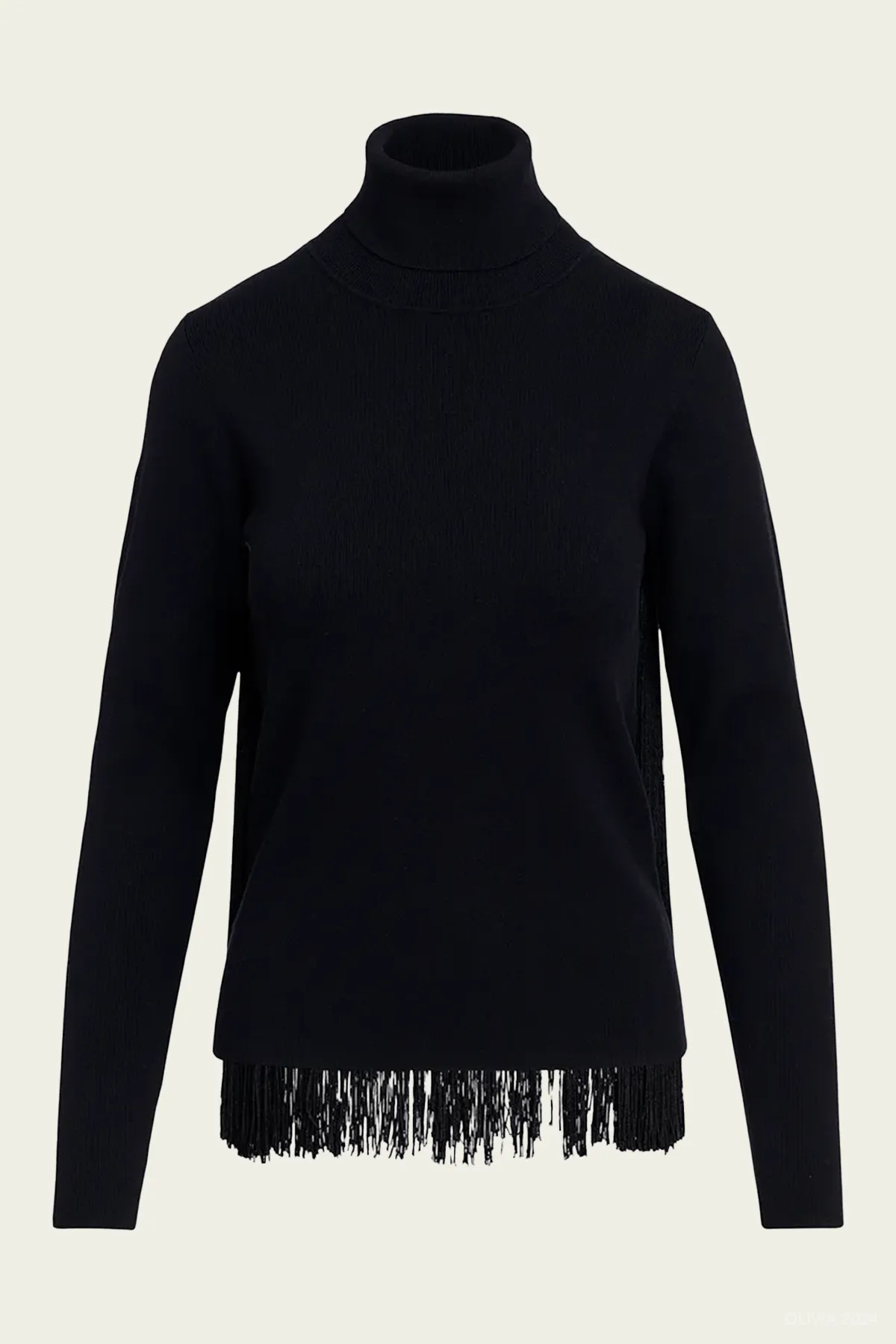 Golittle Fringe-Back Knit Sweater in Black