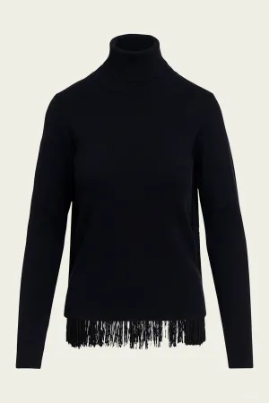 Golittle Fringe-Back Knit Sweater in Black
