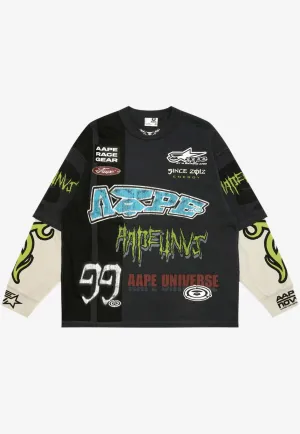 Graffiti Print Long-Sleeved Layered T-shirt