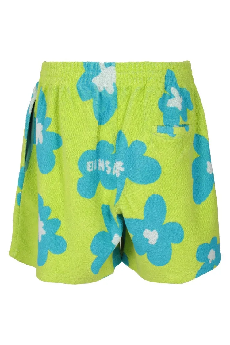 Green Acid Cotton Terry Shorts