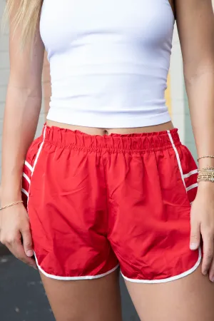 Greta Athletic Pleated Detail Shorts, Red
