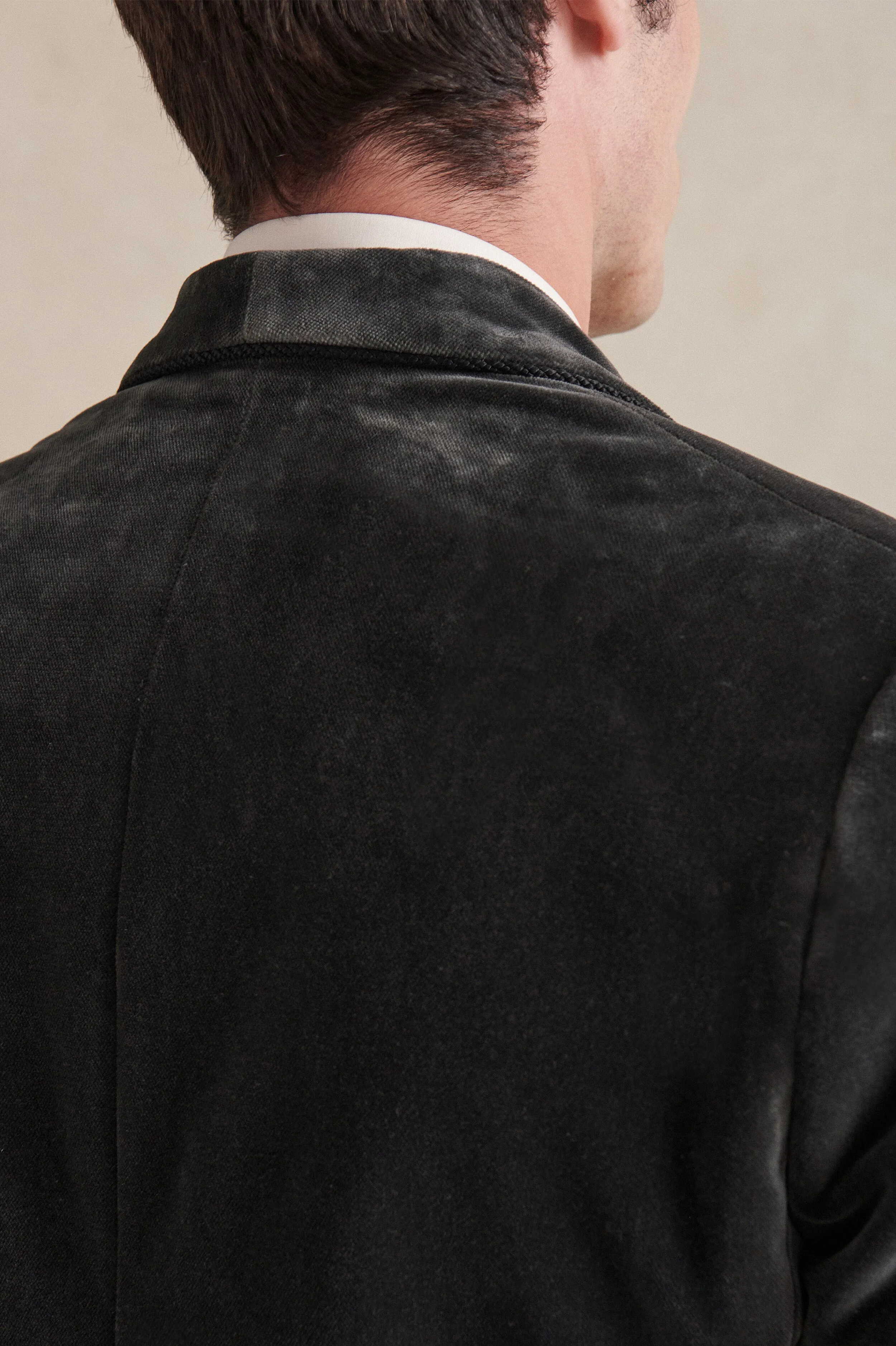 Grey Double Breasted Velvet Smoking Jacket