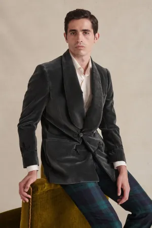 Grey Double Breasted Velvet Smoking Jacket