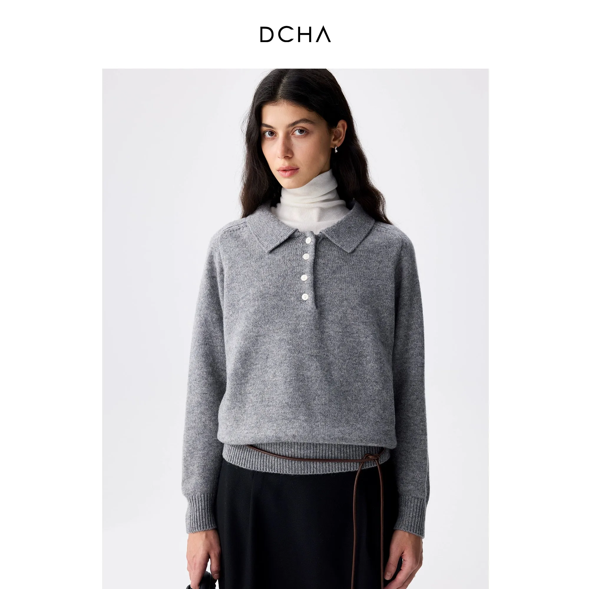 Grey Wool Textured Sweater Top