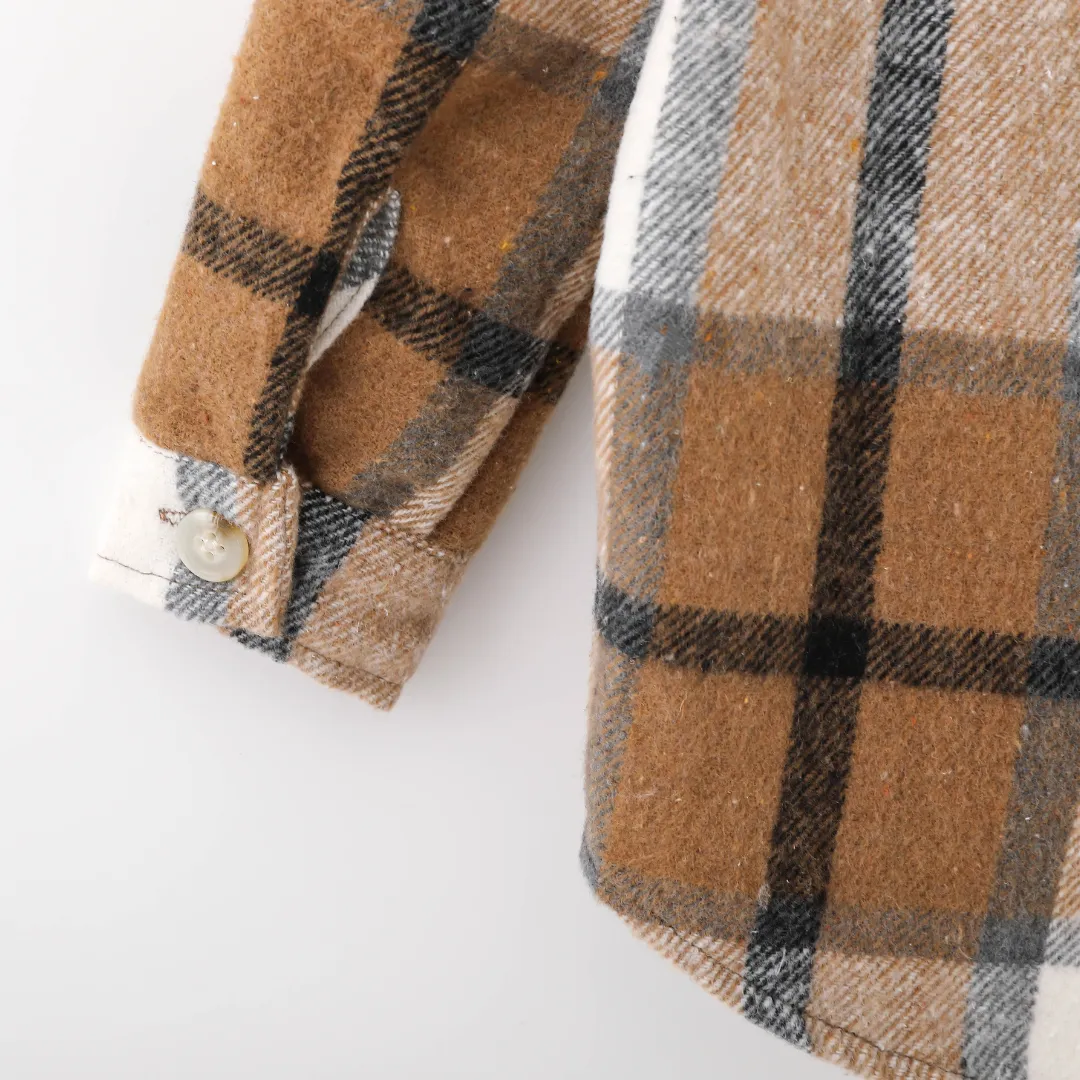 HAHA MAMA Clothing - Hooded Brown & Gray Flannel Jacket Mother and Son- Women's