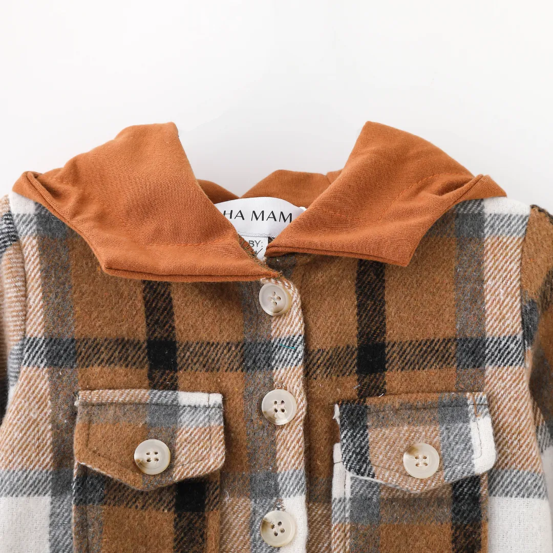 HAHA MAMA Clothing - Hooded Brown & Gray Flannel Jacket Mother and Son- Women's