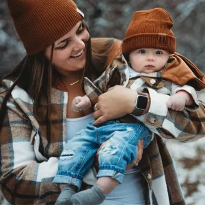 HAHA MAMA Clothing - Hooded Brown & Gray Flannel Jacket Mother and Son- Women's