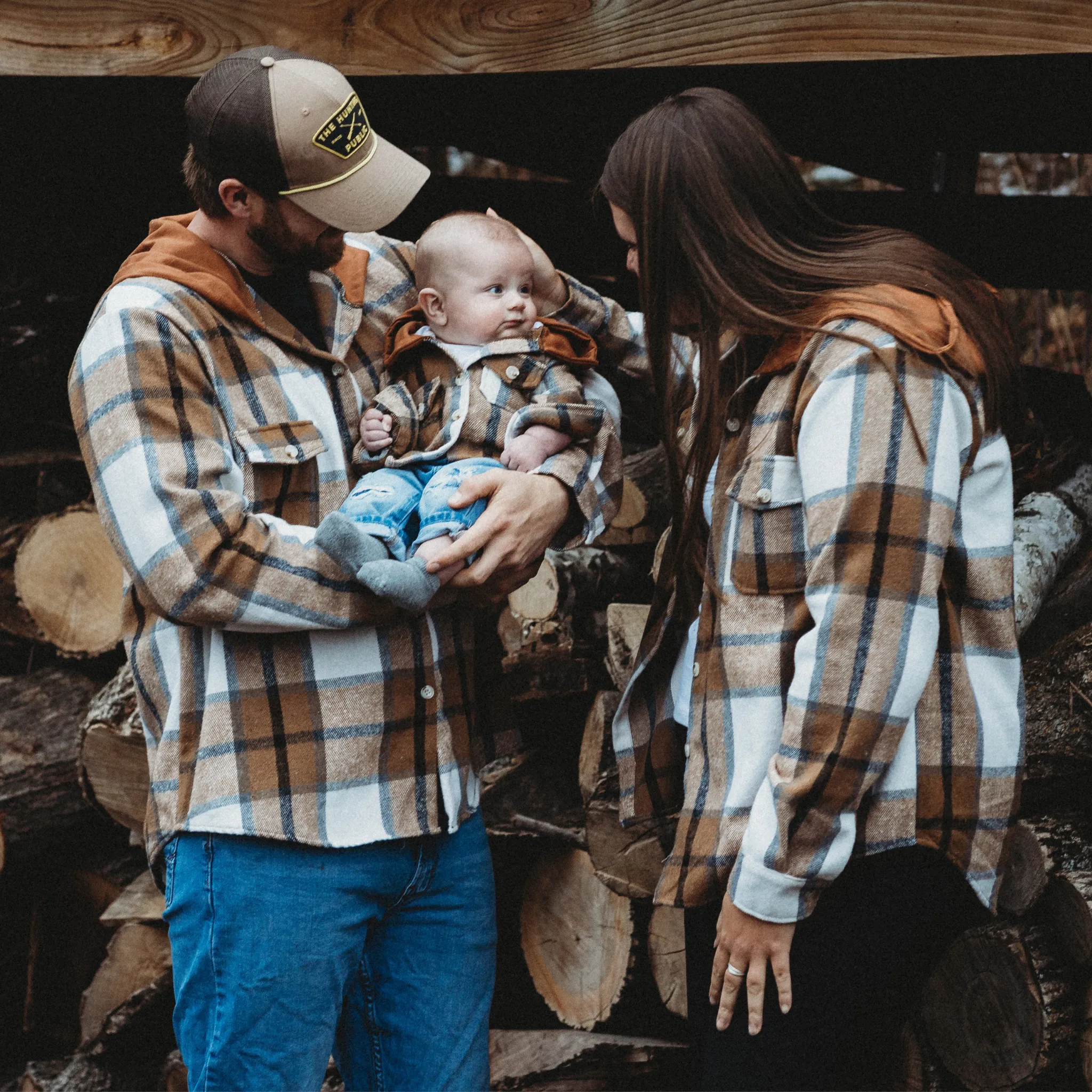HAHA MAMA Clothing - Hooded Brown & Gray Flannel Jacket Mother and Son- Women's