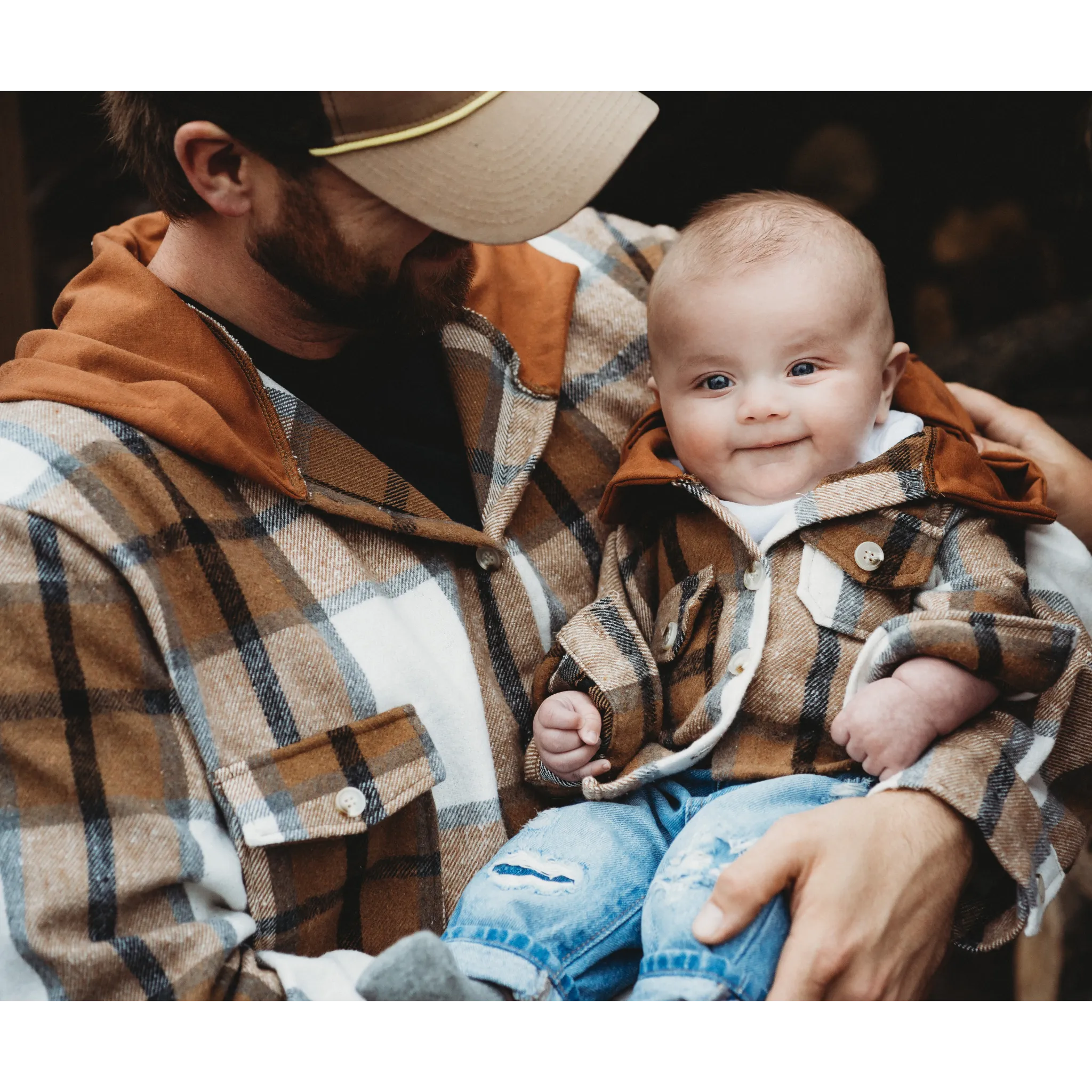 HAHA MAMA Clothing - Hooded Brown & Gray Flannel Jacket Mother and Son- Women's