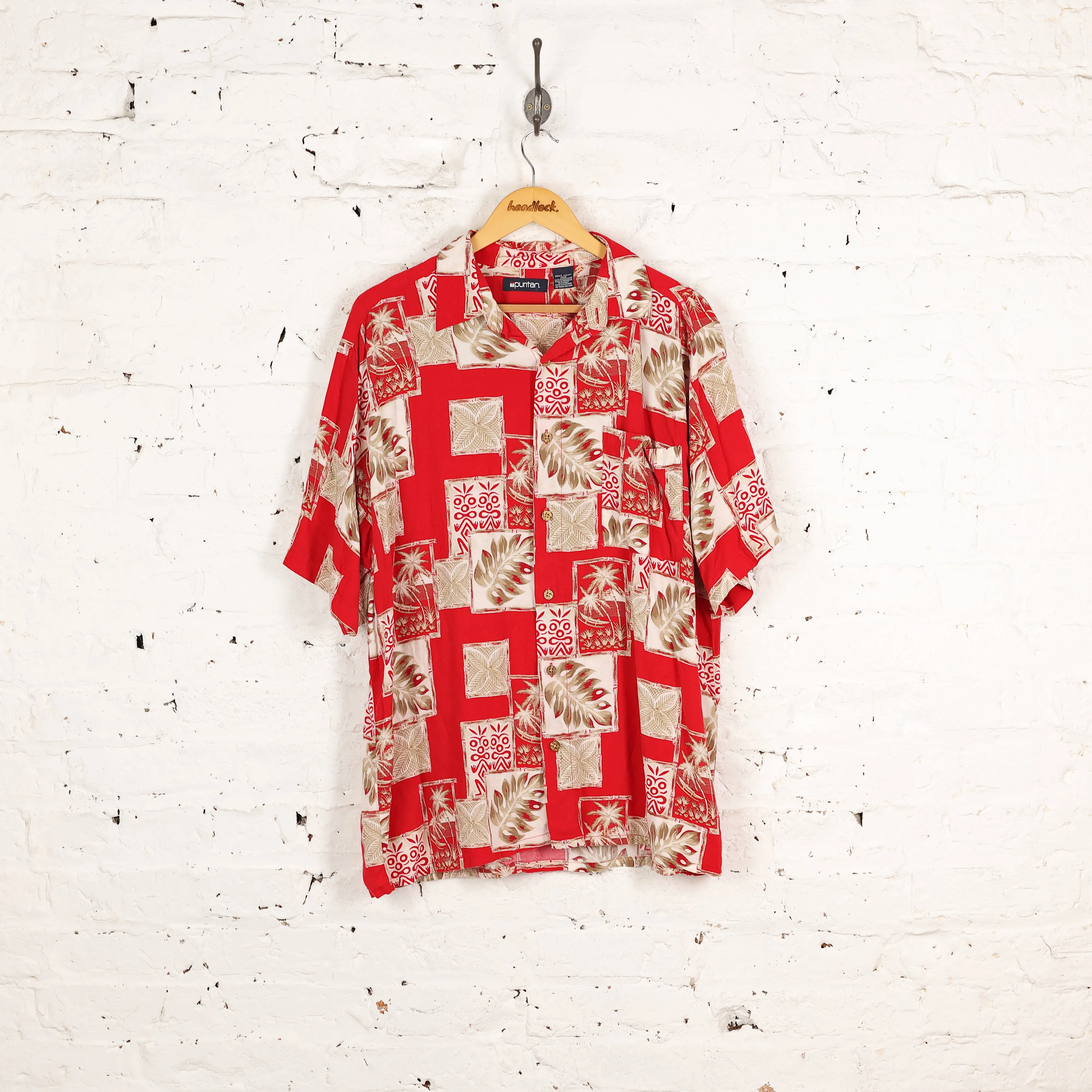 Hawaiian Leaves Print Shirt - Red - L