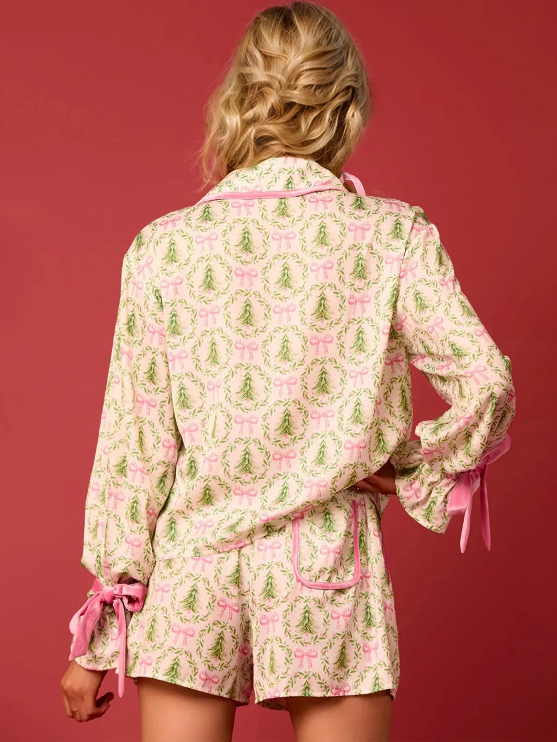 Hazel Blues® |  Tied Printed Collared Neck Long Sleeve Top and Shorts Set