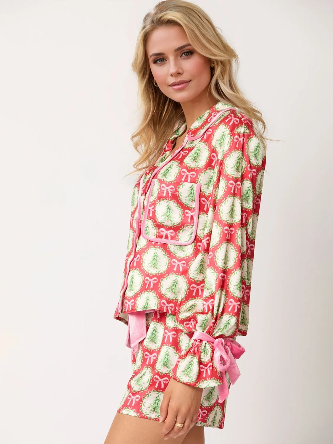 Hazel Blues® |  Tied Printed Collared Neck Long Sleeve Top and Shorts Set