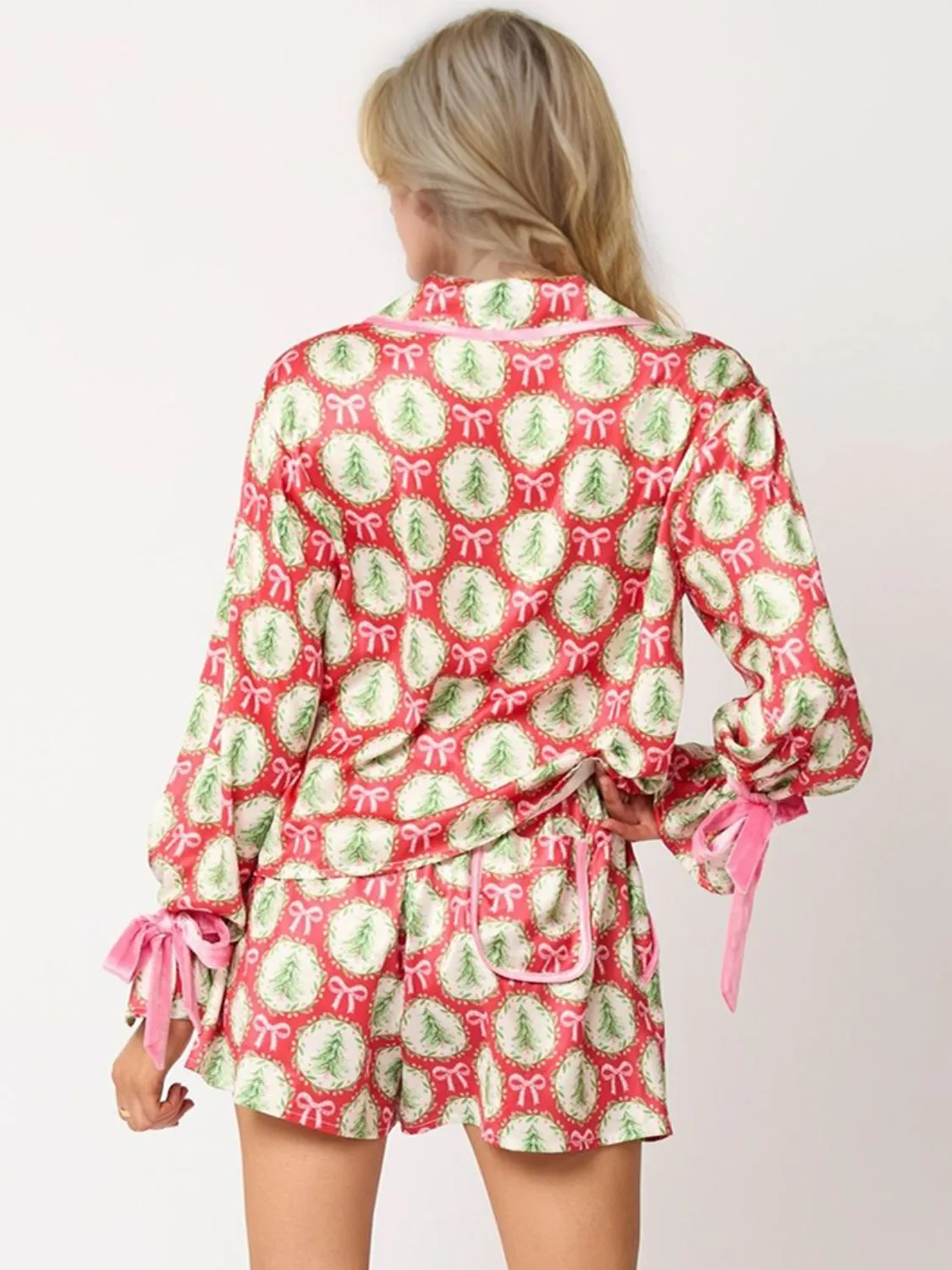 Hazel Blues® |  Tied Printed Collared Neck Long Sleeve Top and Shorts Set
