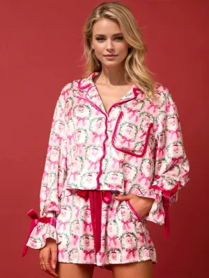 Hazel Blues® |  Tied Printed Collared Neck Long Sleeve Top and Shorts Set
