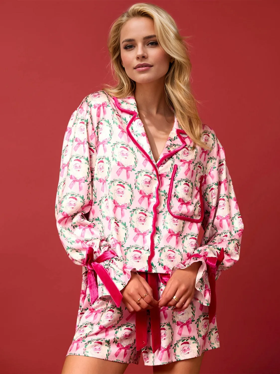 Hazel Blues® |  Tied Printed Collared Neck Long Sleeve Top and Shorts Set