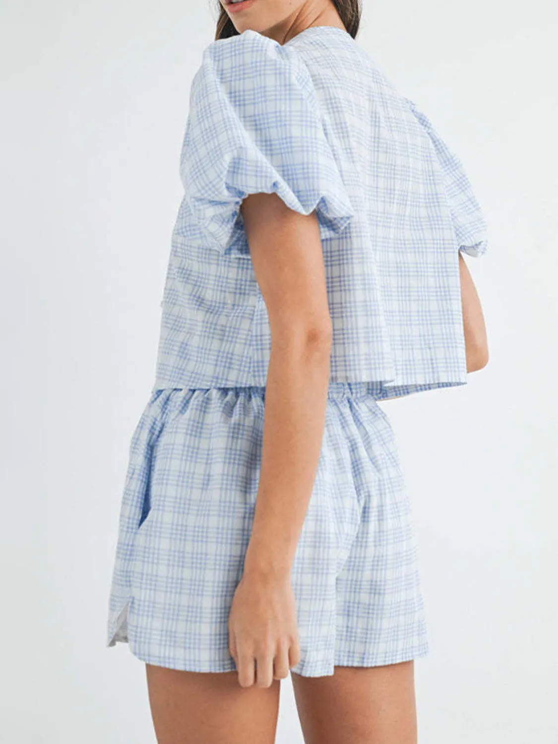 Hazel Blues® |  V-Neck Puff Sleeve Top and Shorts Set