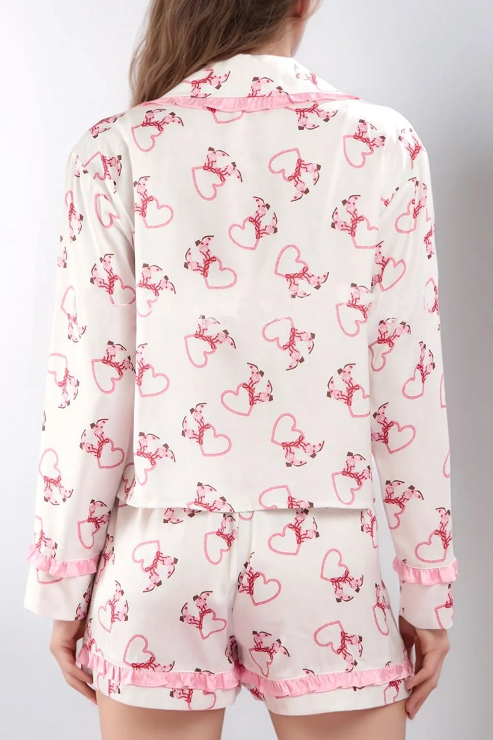 Hazel Blues® |  Valentine’s Day Ribbon Tied Printed Long Sleeve Top and Shorts Lounge Set