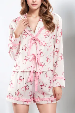 Hazel Blues® |  Valentine’s Day Ribbon Tied Printed Long Sleeve Top and Shorts Lounge Set