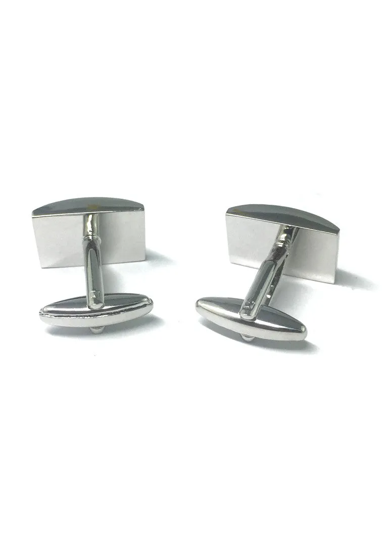 High Quality Curved Black Design Rhodium Plated Cufflinks