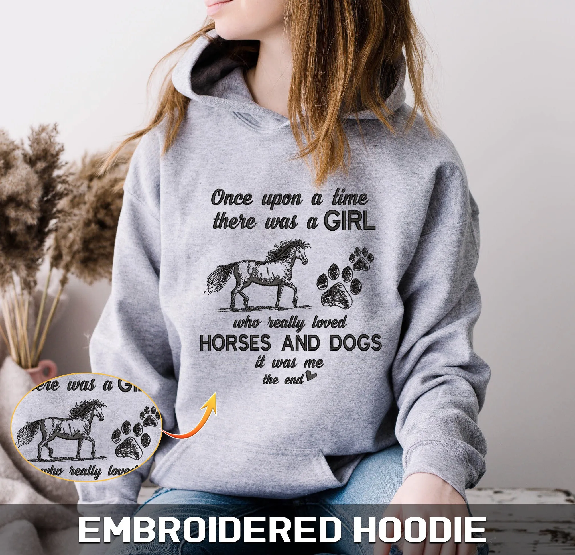 Horse And Dog Embroidered Sweatshirt   Hoodie