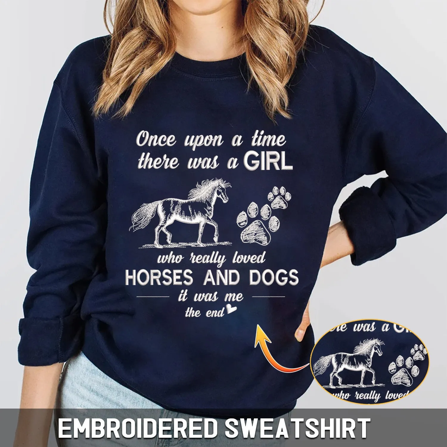 Horse And Dog Embroidered Sweatshirt   Hoodie