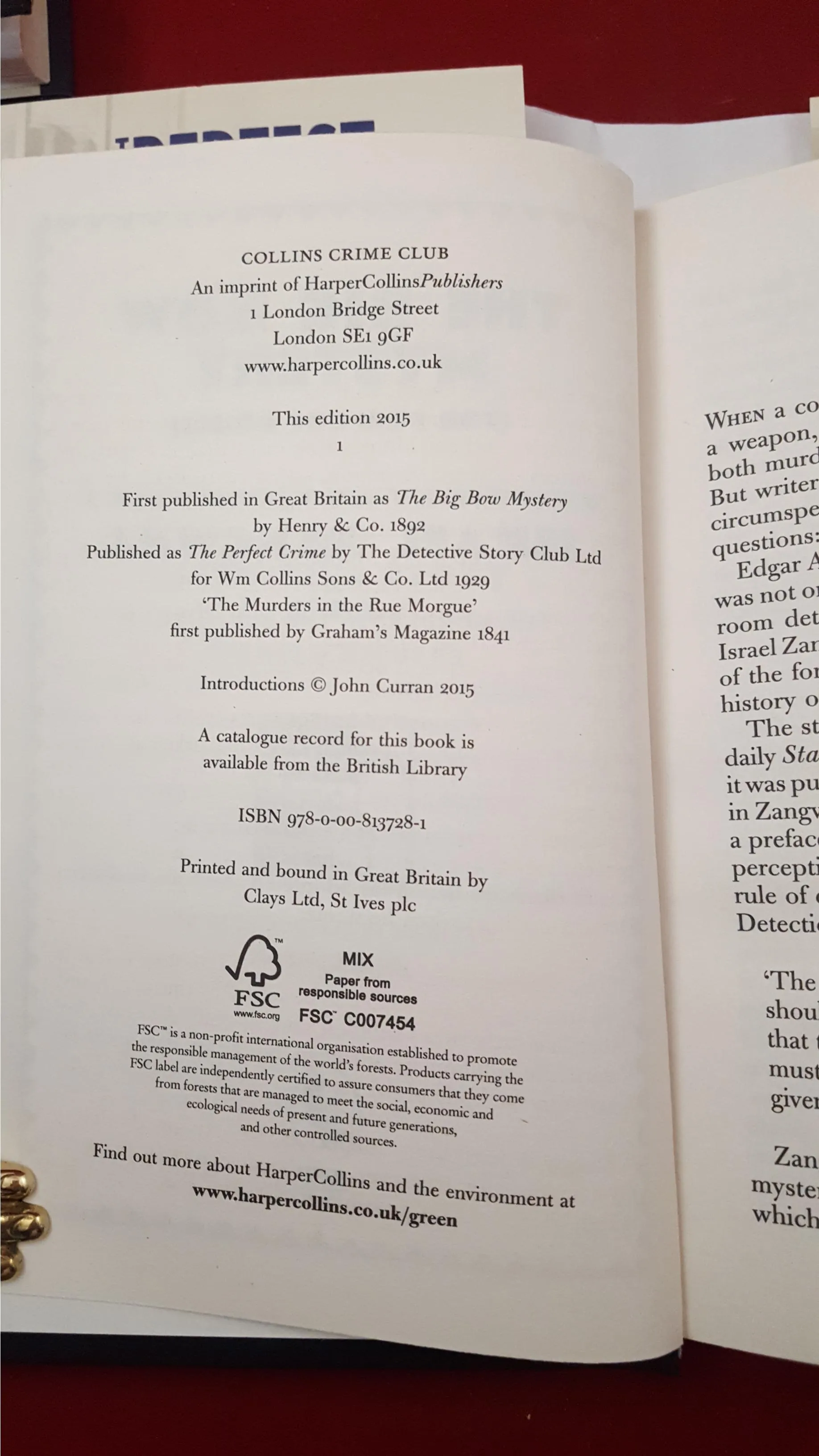 Hugh Conway - The Perfect Crime, Collins Crime Club, 2015, 1st Editions