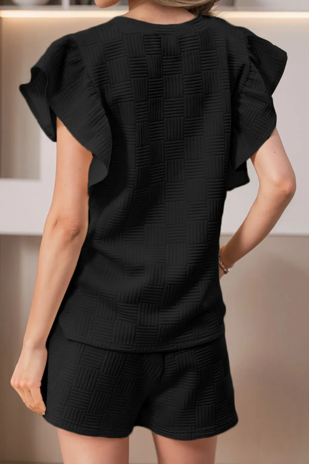 Jacoba Ruffled Round Neck Top and Drawstring Shorts Set