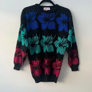 Jamenits Women's Floral Crew Neck Multicolor Pullover Sweaters Size Medium
