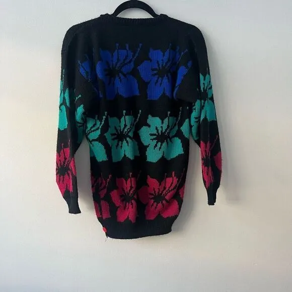 Jamenits Women's Floral Crew Neck Multicolor Pullover Sweaters Size Medium