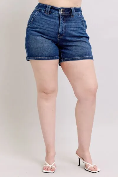 Judy Blue Double Button Waistband Denim Shorts Plus Size