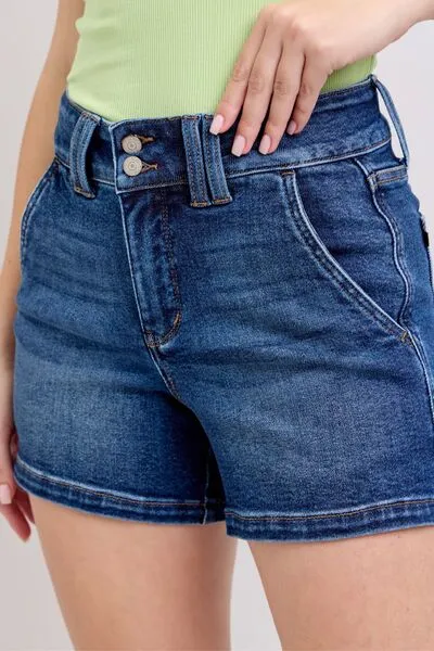 Judy Blue Double Button Waistband Denim Shorts Plus Size