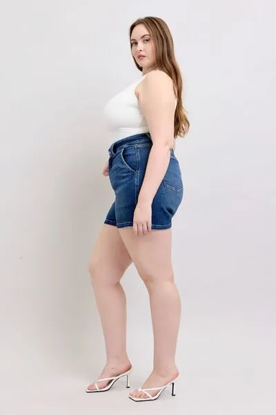 Judy Blue Double Button Waistband Denim Shorts Plus Size