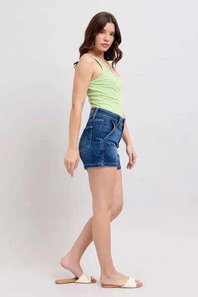 Judy Blue Double Button Waistband Denim Shorts Plus Size