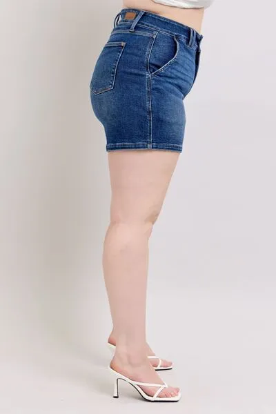 Judy Blue Double Button Waistband Denim Shorts Plus Size