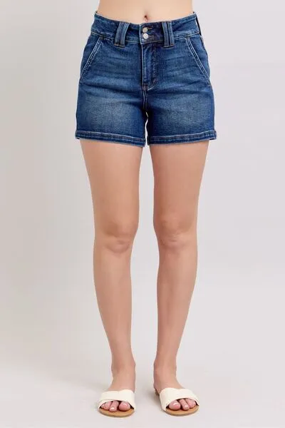 Judy Blue Double Button Waistband Denim Shorts Plus Size