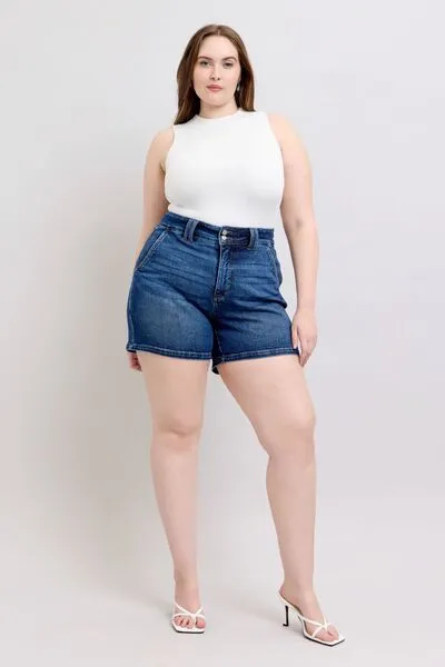 Judy Blue Double Button Waistband Denim Shorts Plus Size