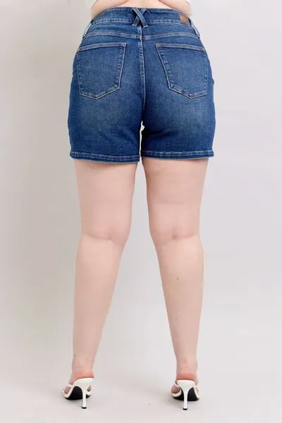 Judy Blue Double Button Waistband Denim Shorts Plus Size