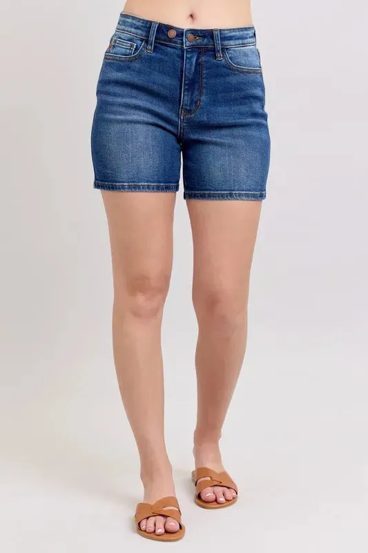 Judy Blue Full Size 2 Button Mid Length Dad Denim Shorts