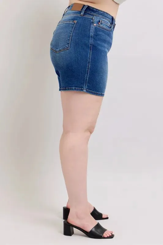 Judy Blue Full Size 2 Button Mid Length Dad Denim Shorts