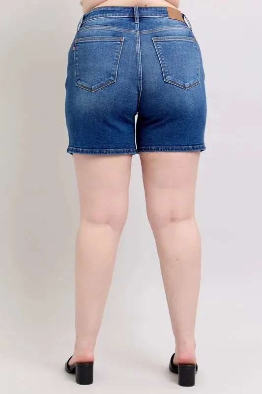 Judy Blue Full Size 2 Button Mid Length Dad Denim Shorts