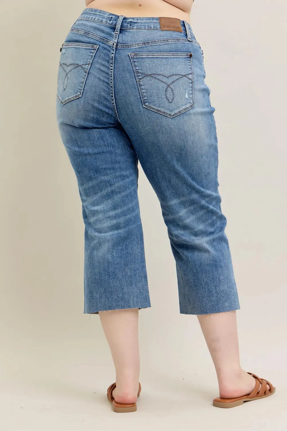Judy Blue Plus Size High Waist Back Destroy & Raw Cut Hem Crop Wide