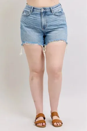 Judy Blue Plus Size HW Rigid Magic Destroy Cut Off Denim Shorts