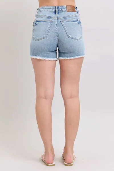 Judy Blue Tummy Control Raw Hem Denim Shorts