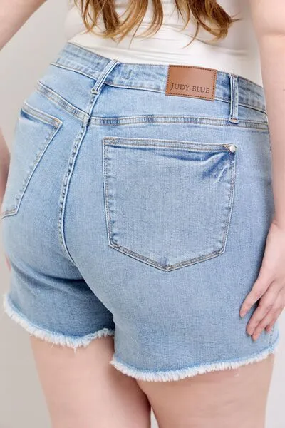 Judy Blue Tummy Control Raw Hem Denim Shorts