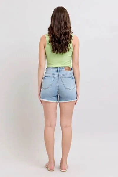 Judy Blue Tummy Control Raw Hem Denim Shorts