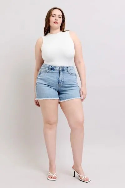 Judy Blue Tummy Control Raw Hem Denim Shorts
